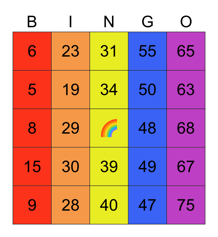 🌈RAINBOW BINGO🌈 Bingo Card