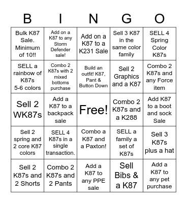 K87 BINGO Card