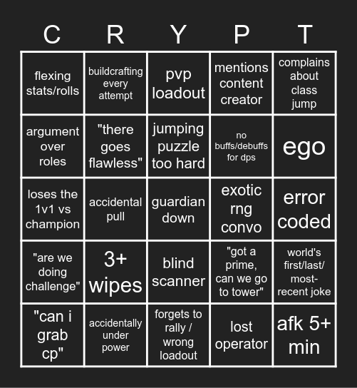 LFG Deepstone Crypt Bingo Card