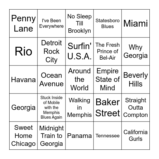 Around the World Bingo Card