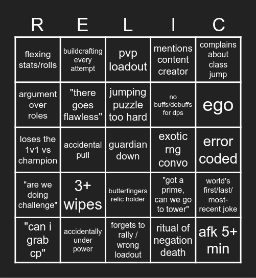 LFG Vault of Glass Bingo Card