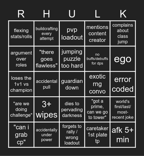 LFG Vow of the Disciple Bingo Card