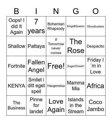 Blefjellbingo Card