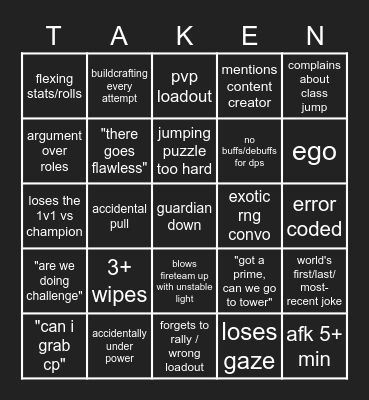 LFG Kings Fall Bingo Card