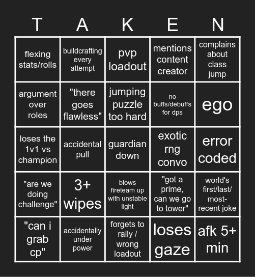 LFG Kings Fall Bingo Card