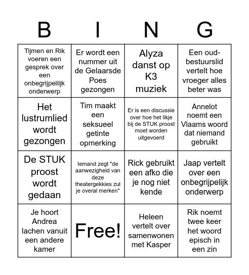 STUK Bingo Card