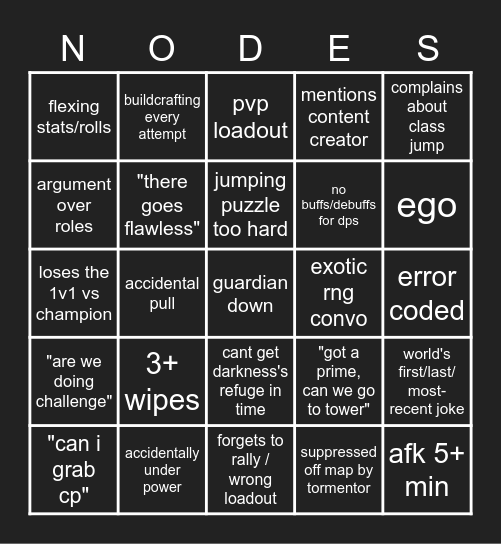 LFG Root of Nightmares Bingo Card