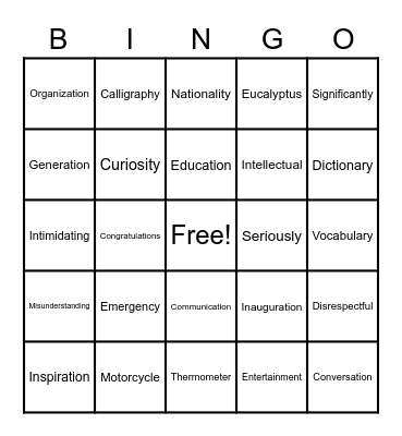 Multisyllabic words (b/w) Bingo Card