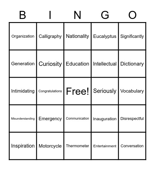 Multisyllabic words (b/w) Bingo Card