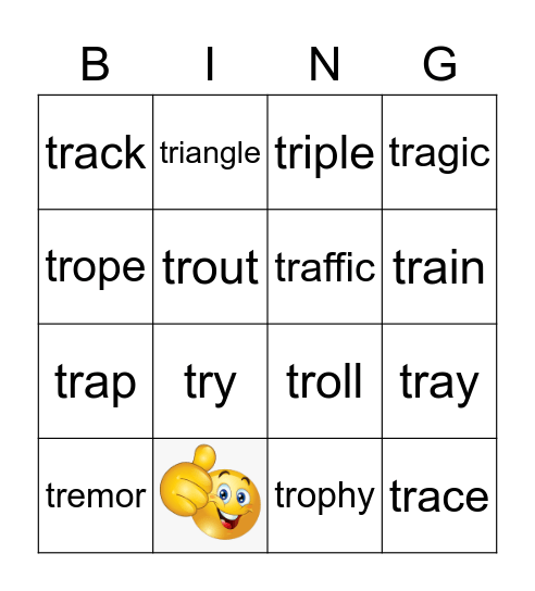 Phonics Tr Words Bingo Card