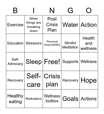 WRAP Bingo Card