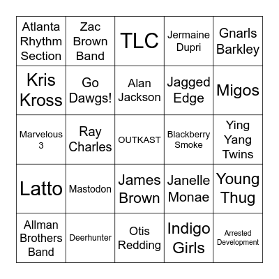 Georgia On My Mind Bingo Card