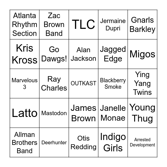 Georgia On My Mind Bingo Card