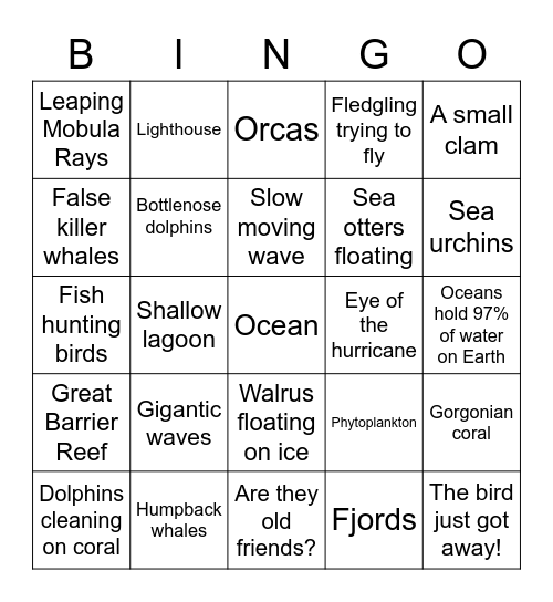 Ocean Bingo Card