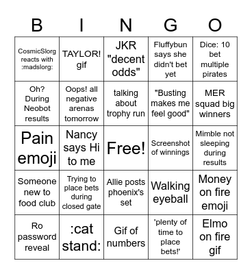 Food Club 2 Bingo Card