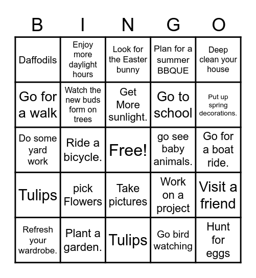 Spring Bingo Card