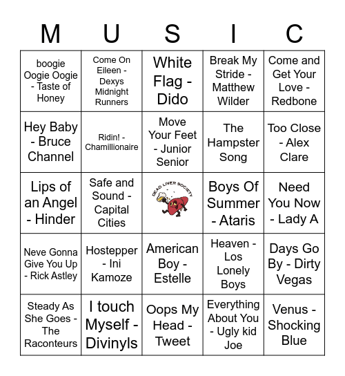 One Hit Wonders Revisited Bingo Card