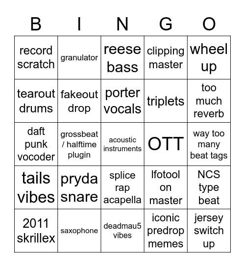 EDM BINGO Card