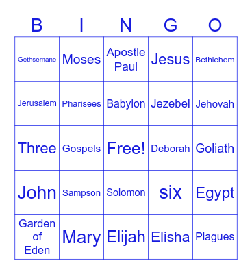 Bible Trivia Bingo Card