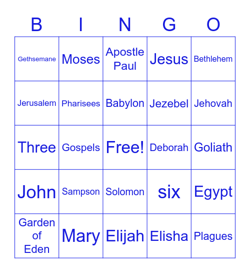 Bible Trivia Bingo Card