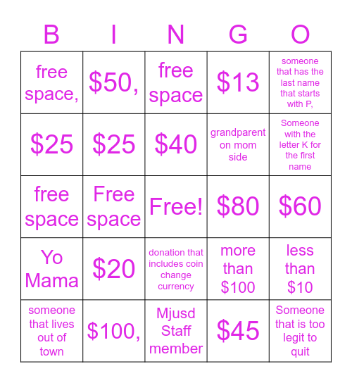 Untitled Bingo Card