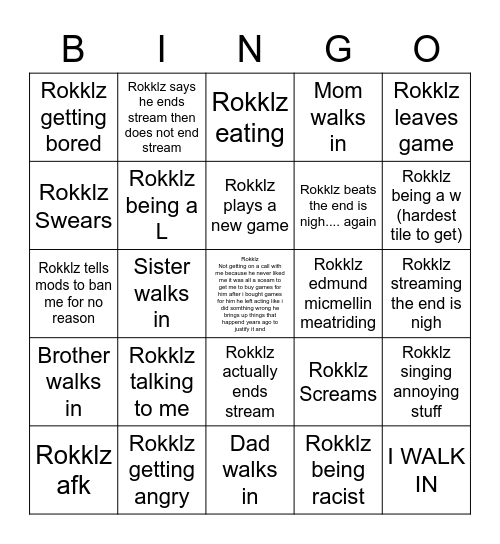 Rokklz bingo Card