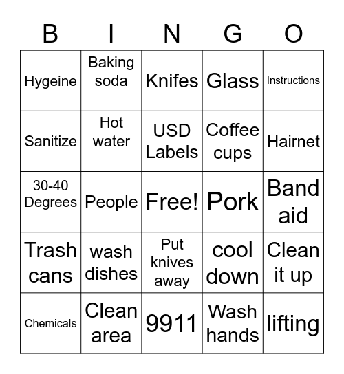 Food safety is FUN!! (we just want an A) Bingo Card