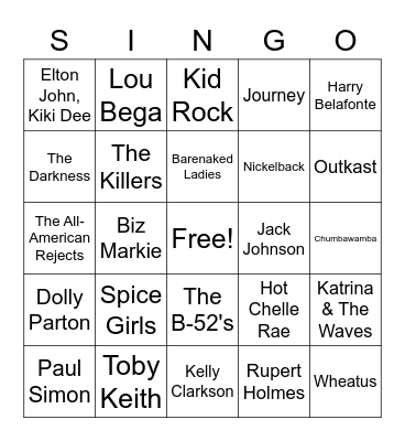 Singo A Bit of Everything Artists Bingo Card