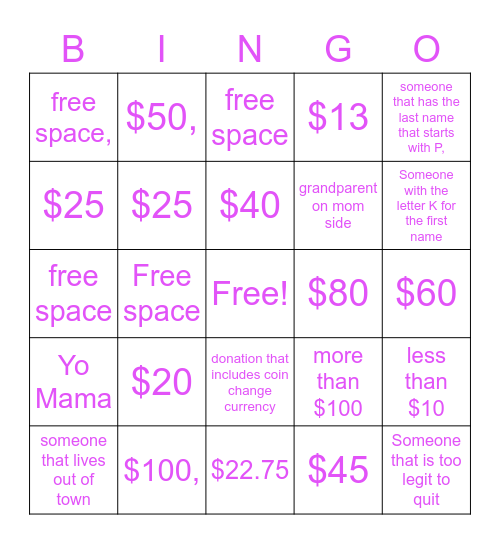 HOUR-A-THON Bingo Card