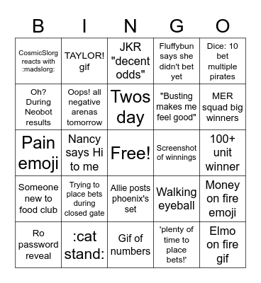 Food Club 2 Bingo Card