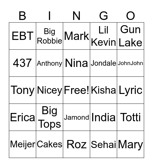 Freeman's Bingo  Bingo Card