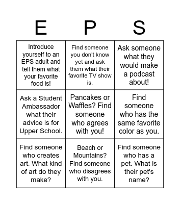 EPS Bingo Card