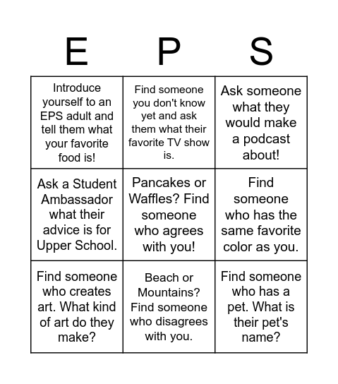 EPS Bingo Card