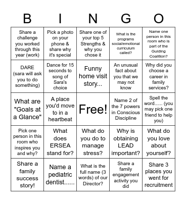 Take one for the Team.... Bingo Card