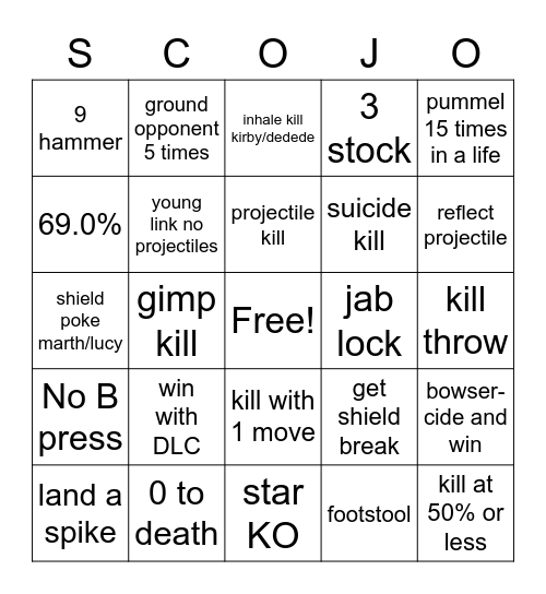 Scojo Bingo Card