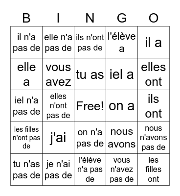 avoir et les négatifs Bingo Card