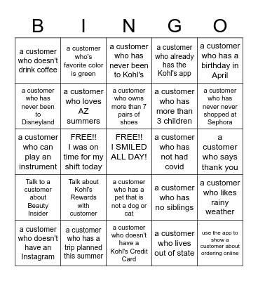 GET TO KNOW YOUR CUSTOMER Bingo Card