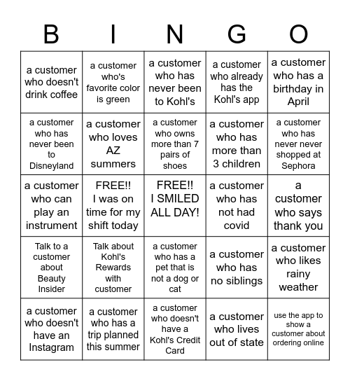 GET TO KNOW YOUR CUSTOMER Bingo Card