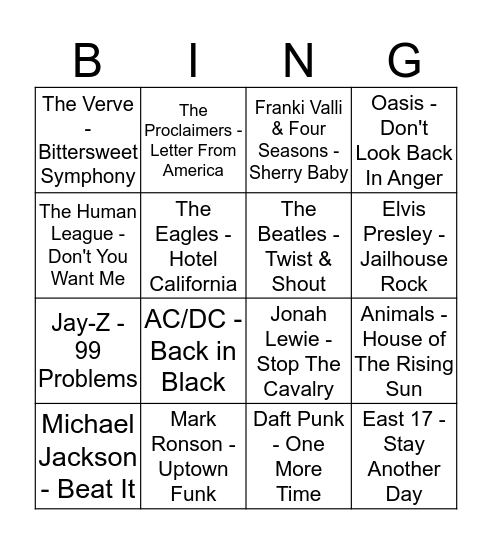 Music Bingo - Card 1 Bingo Card