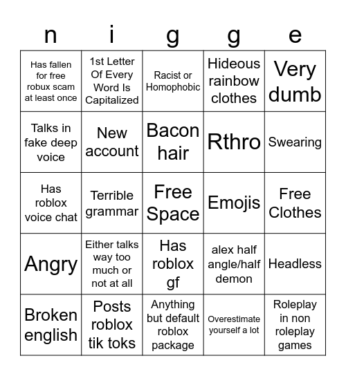 Are you an insufferable roblox kid? Bingo Card