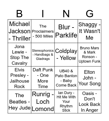 Jamie's Music Bingo - Card 8 Bingo Card