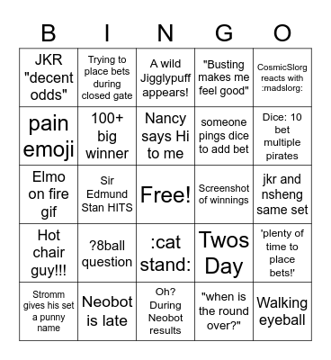 Food Club 2 Bingo Card