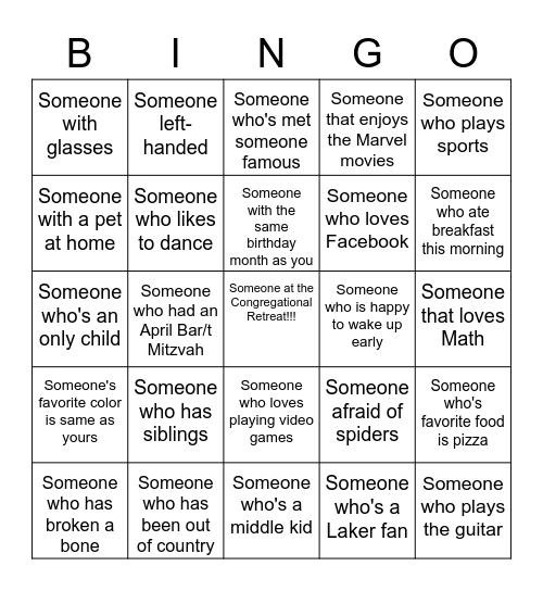 Human Bingo Card