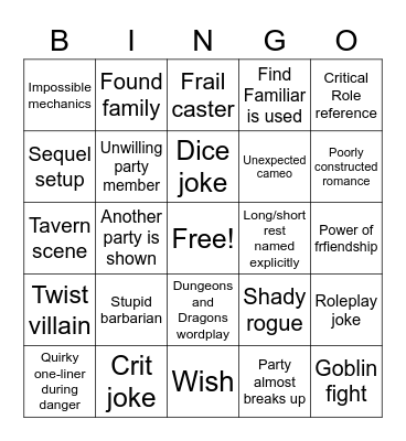 Jenna Bingo Card