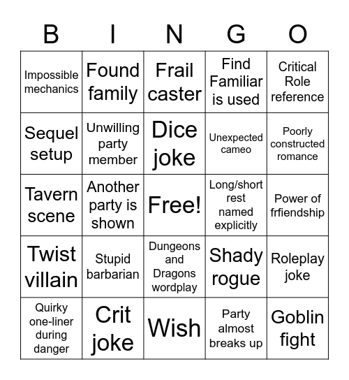 Jenna Bingo Card