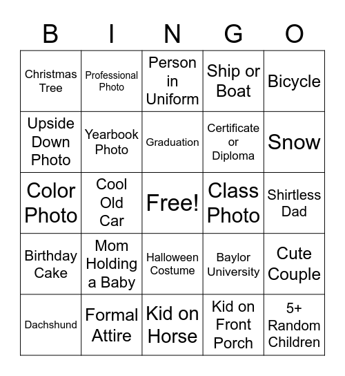 Family Photo Bingo Card