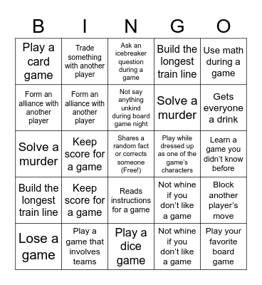 Board Game Bingo Card