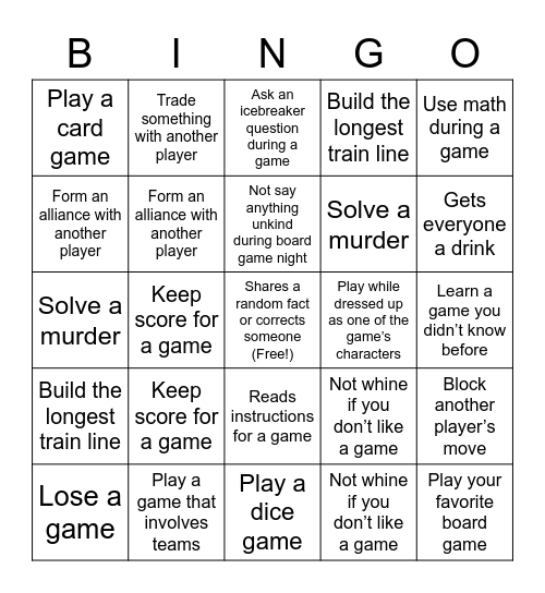 Board Game Bingo Card