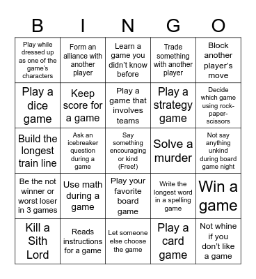 Board Game Bingo Card