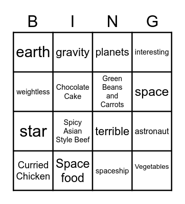 space Bingo Card